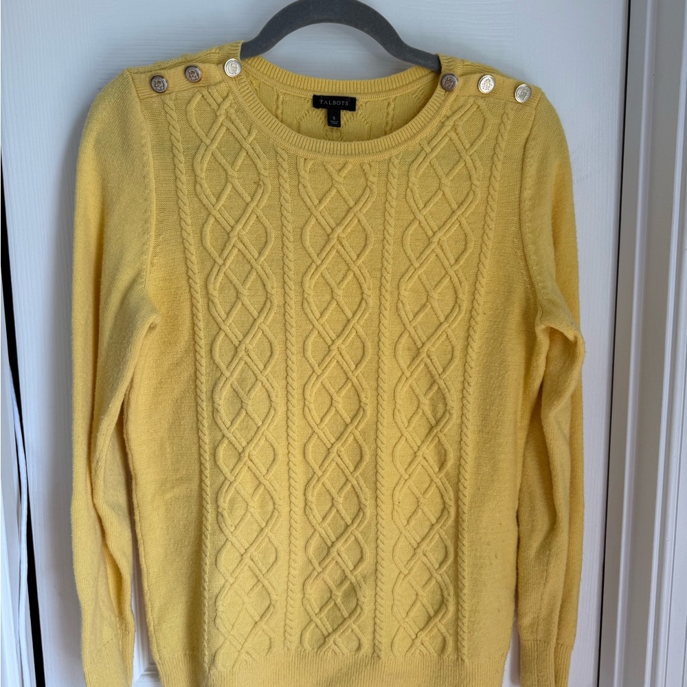 Talbots Yellow Cable Knit Crew Neck Sweater